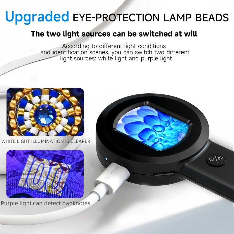 Portable HD Electronic Microscope 100X Zoom Magnifying Glass With Light Coin Magnifier With 2 Color Light Mode Windows/Mac