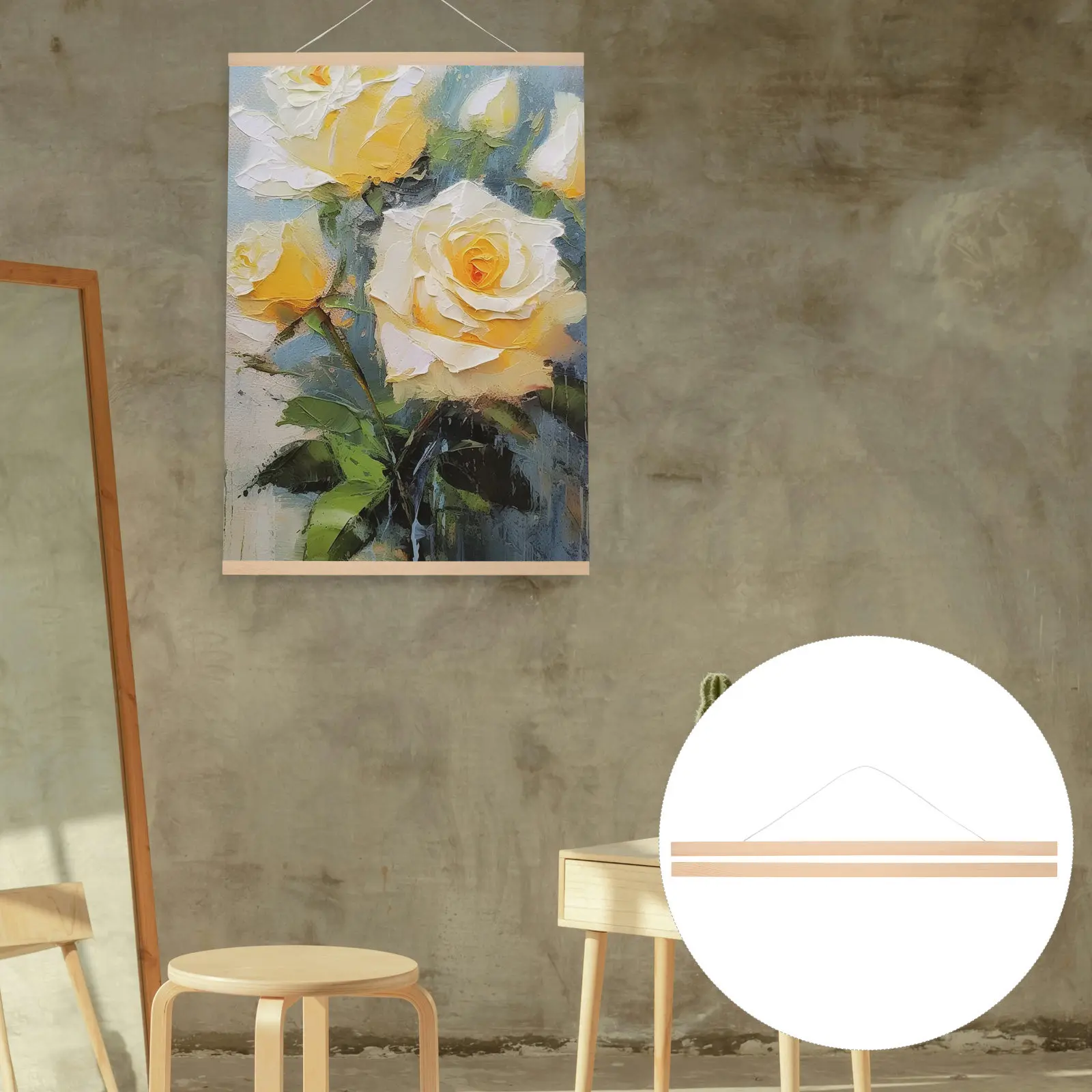 5Pcs Natural Wood Scroll Hanging Rod for Artwork Painting Poster Display Versatile DIY Wall Decor Wooden Poster Hanger Frame