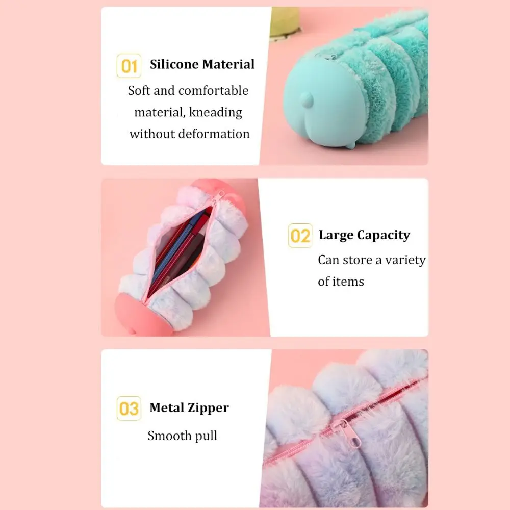 Soft Caterpillars Unicorn Pencil Case Large Capacity Cute Stationery Storage Bag Versatile Cartoon Makeup Bag