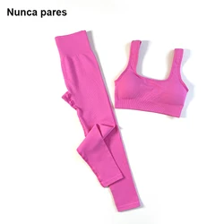 Set da palestra senza cuciture Set da Yoga a coste da donna tuta sportiva da Fitness per donna reggiseni sportivi Leggings a vita alta tuta sportiva