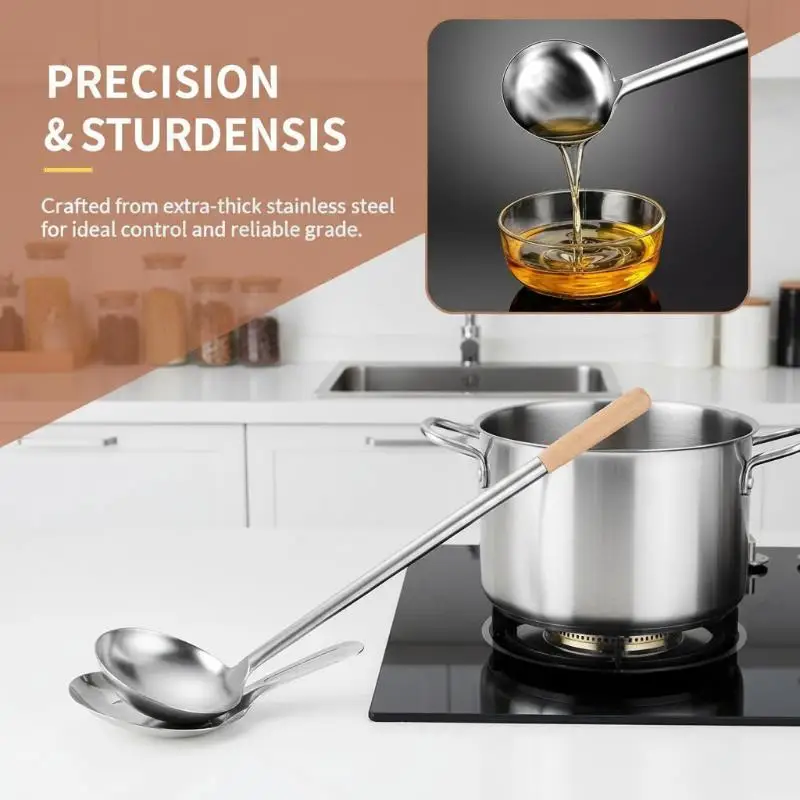 Wok Spoon Food Grade Stainless Steel with Non-slip Wood Handle Extra Thick Heat Resistant Kitchen Utensil for Soup Stir Fry