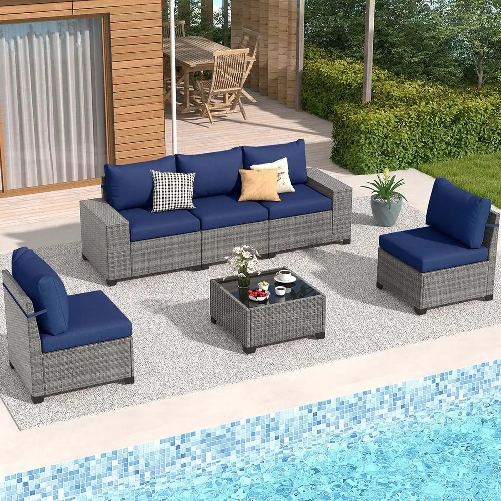 6-Piece Outdoor Patio urniture Set, Rattan Patio Contion Set with Coee Table, L-shaped Wicker Outdoor Sectional Soa Set with Wid