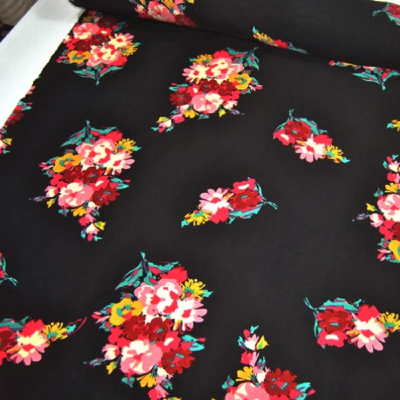 Fashionable Breathable Red Flowers Comfortable Heavyweight High Quality Silk Linen Fabric for Women Spring Garment