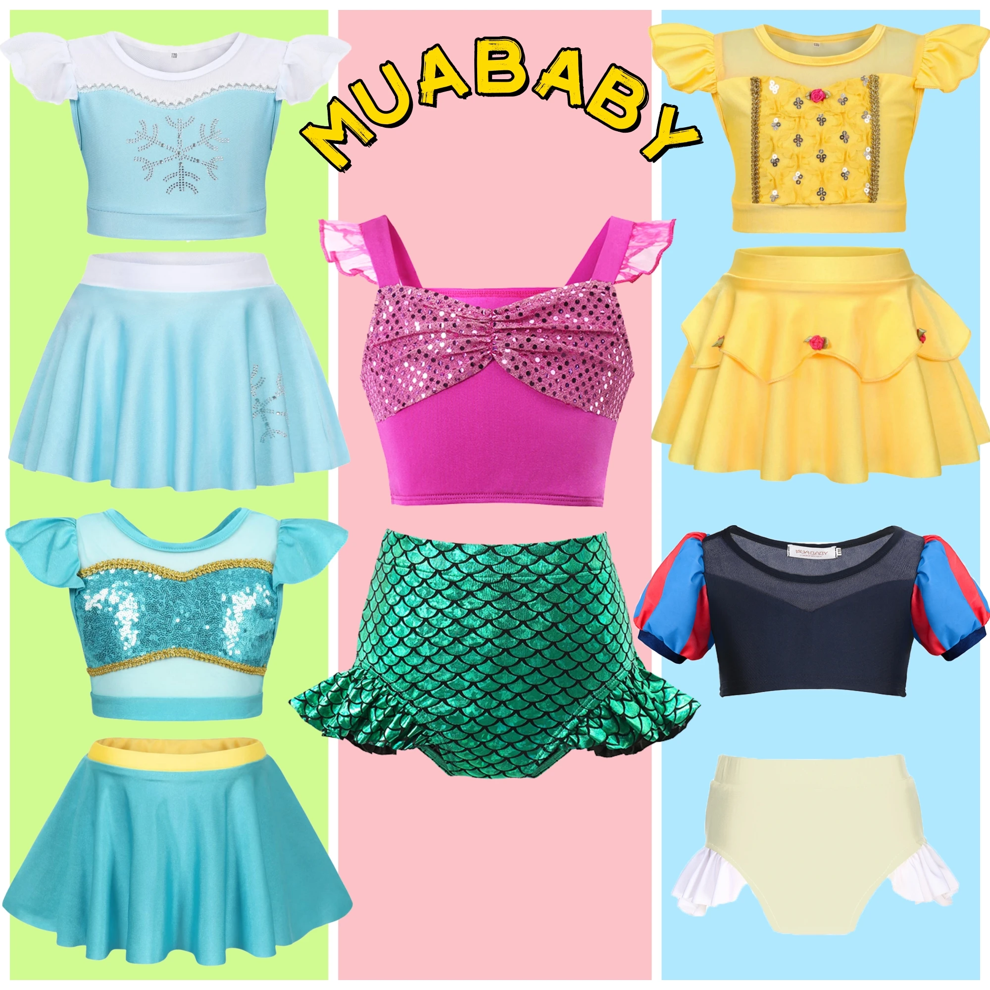 

Girls Two Piece Swimsuit Anna Elsa Belle Swimwear Princess Bodysuit Swimwear for Girls Childrens Bikini Beachwear Clothes Beach