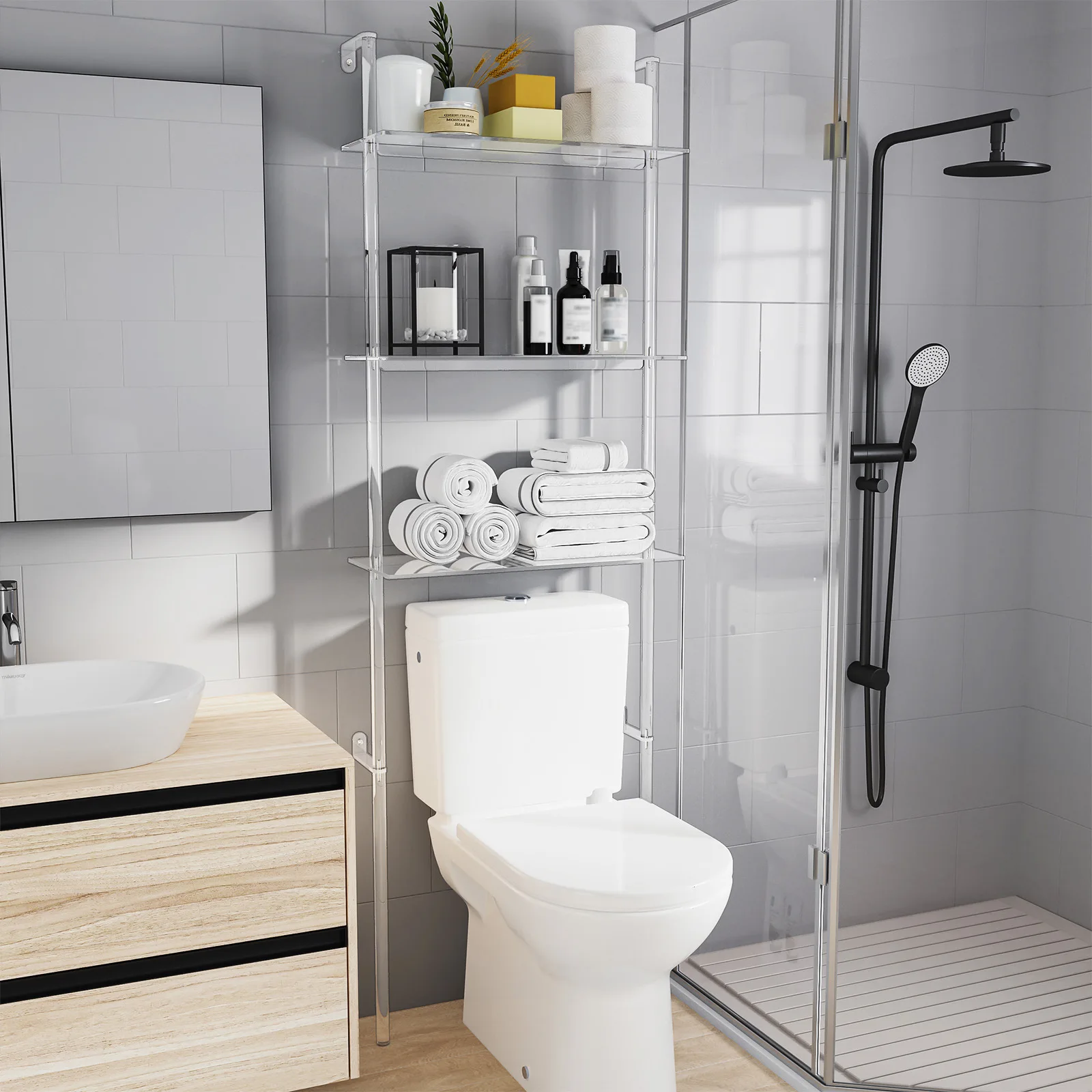 

Acrylic transparent toilet rack, toilet gap, bathroom, daily necessities above washing machine, multi-functional against the