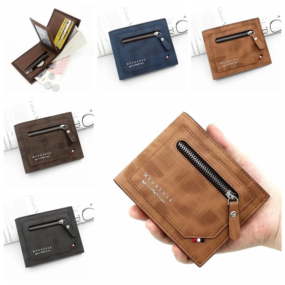 

Portable Letter Men's PU Leather Wallets Multi-position Short Coin Purse Three Fold Card Holder Money Clip Bank Card Storage Bag