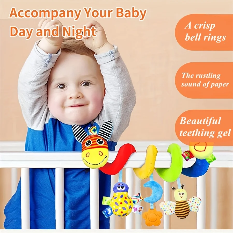 아기 장난감 유모차 펜던트, 무작위 색상의 나선형 플러시 리본을 가진 당나귀, 걸이용으로 적합합니다. 유아용 딸랑이 장난감