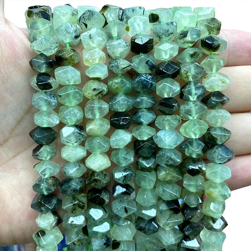 Wholesale AAA 100% Natural Green Prehnite Irregular Wheel Faceted Stone Beads For Jewelry Making DIY Bracelet Neckalce 6-11MM