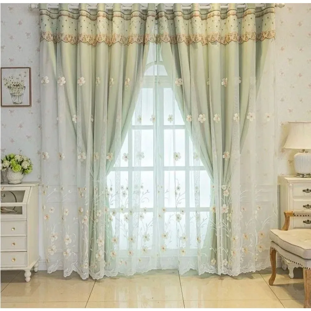 Simple Modern Window Screen Embroidered Yarn Curtains for Living Room Bedroom Curtain Double Layer Cloth Yarn Integrated New