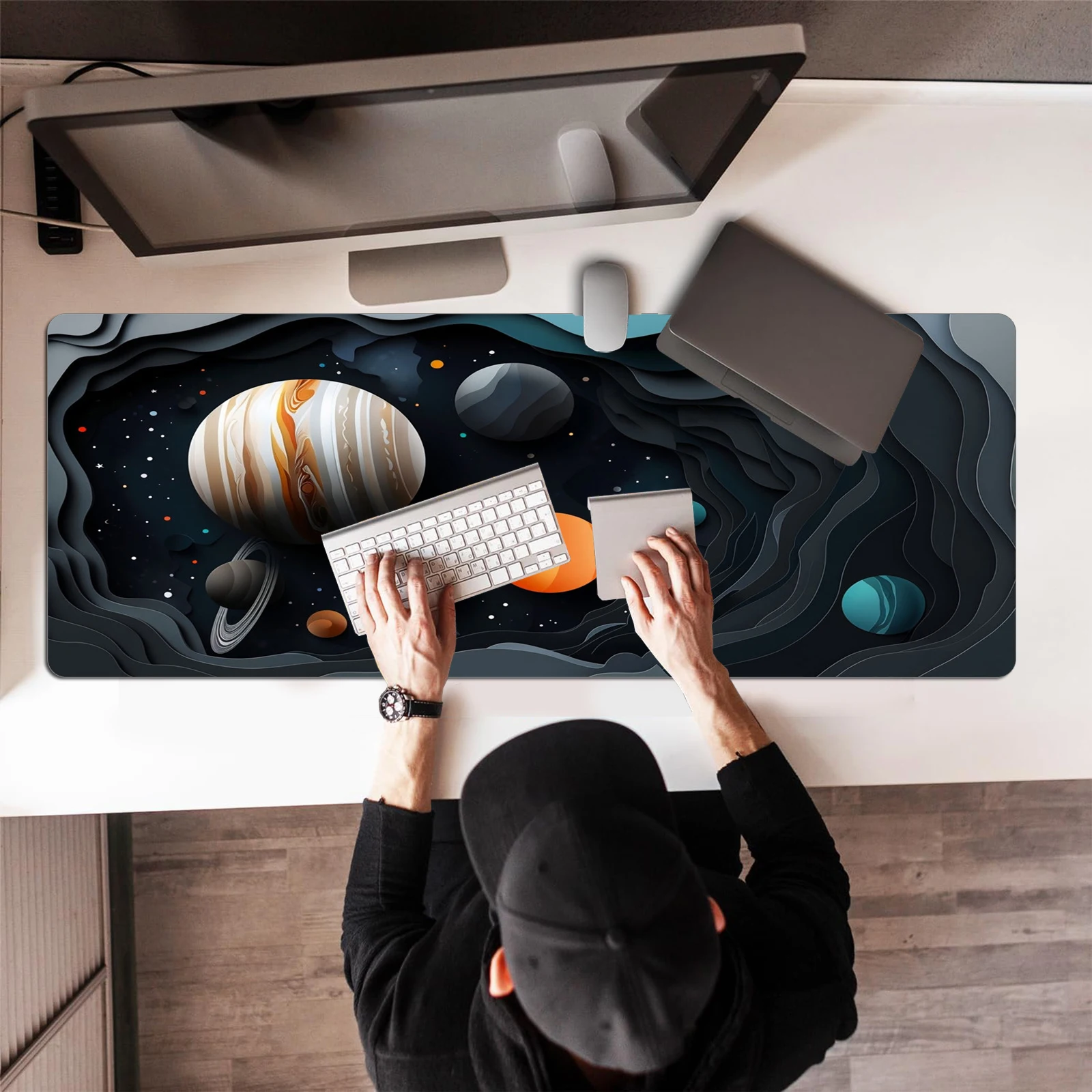 Space Universe Keyboard Mouse Pad Desk Mat Mouse Mat , Gaming Mouse Pad with Non-Slip Rubber Base Stitched Edges