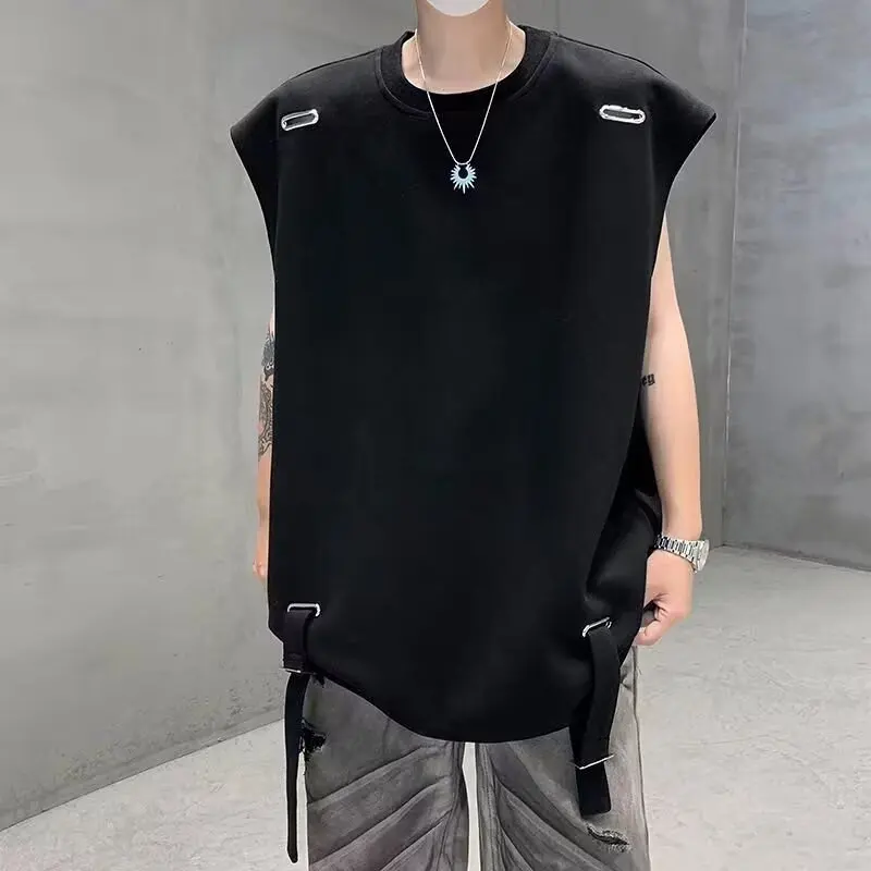 Summer Lace-Up Fringed Sleeveless Vest Men's Hong Kong Style Streetwear Biker Casual Top