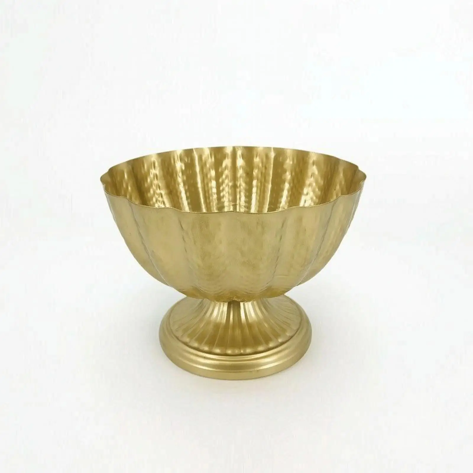 Timeless Gold Pedestal Bowl Vase Hammered Iron Finish for Home Shelves Countertops Event Decorations