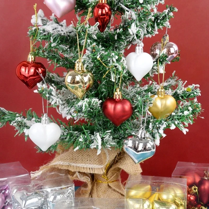 12 unids/caja adornos colgantes en forma de corazón para el Día de San Valentín colgante de Navidad bola de árbol de Navidad decoración de fiesta de Navidad de Año Nuevo