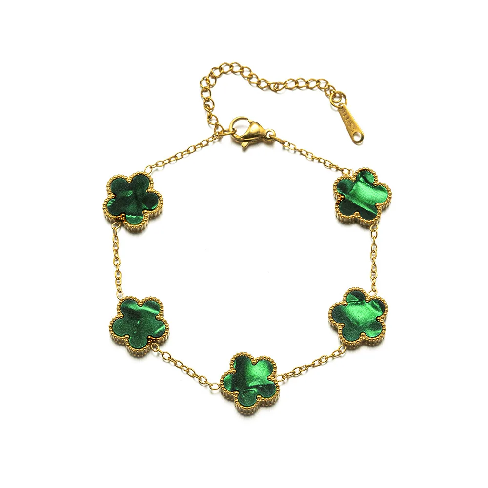 Adjustable Gold-Plated Stainless Steel Plant Flower Bracelet With Five Leaf Petals Women's Luxury Gifts