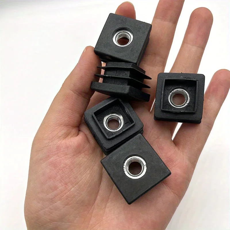 M8 rubber 25mm square tube insert with stainless steel nut, protective tube plug for furniture floor protection