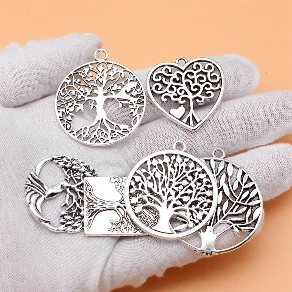 

Vintage Jewelry Antique Silver Color Tree Of Life Charms Collection Lot Decoration 6pcs