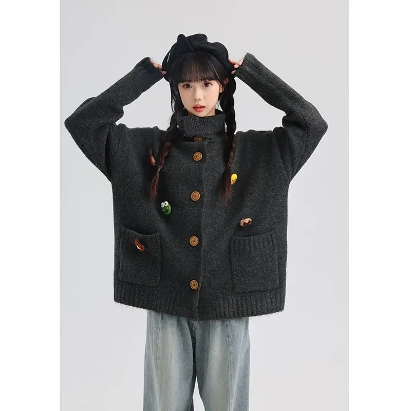 セーター ジャンパー カーディガン レディース ジャージ シェニール装飾ボタン ルーズフィット アフタヌーン Y2K エレガント レディライク フェミニン ソフトプラッシュ