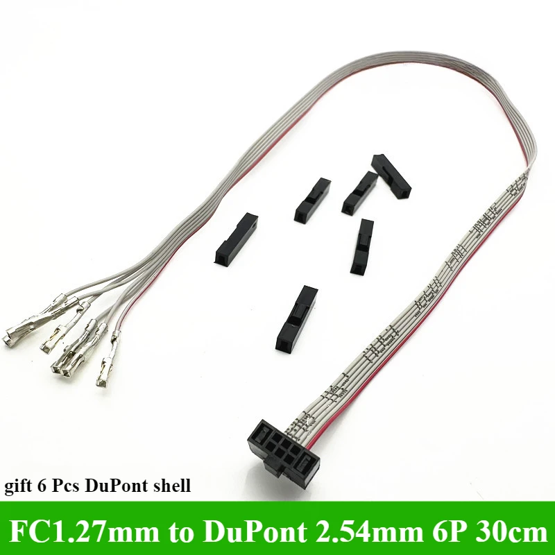 1/3/5/10Pcs Gray Flat Cable FC 1.27mm to 2.54mm DuPont Female Head Connector FC-6P/8P/10P/12P/14P/16P/20P/26P Pin Length 30CM