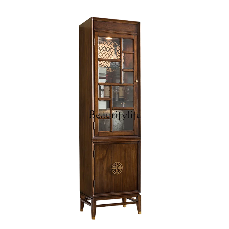 American solid wood living room glass display wine cabinet next to TV single door locker