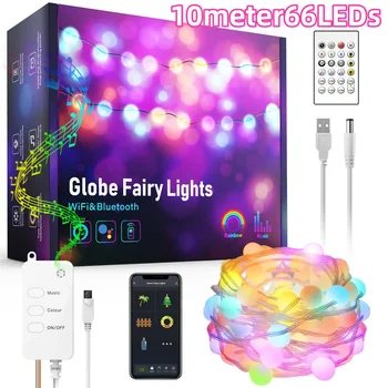 10 متر RGB LED الجنية ضوء غلوب الكرة سلسلة DIY بها بنفسك الذكية APP بلوتوث التحكم عنونة أكاليل في الهواء الطلق عيد الميلاد غرفة مصباح ديكور