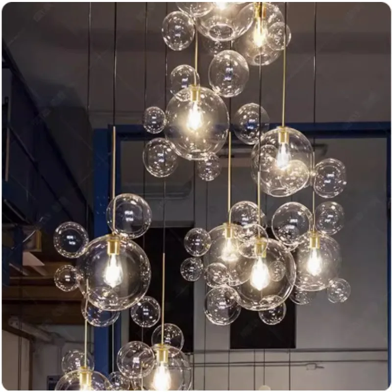 Glass bubble spherical chandelier Modern simplicity Personality Creative clothing store Restaurant round ball Mickey chandelier