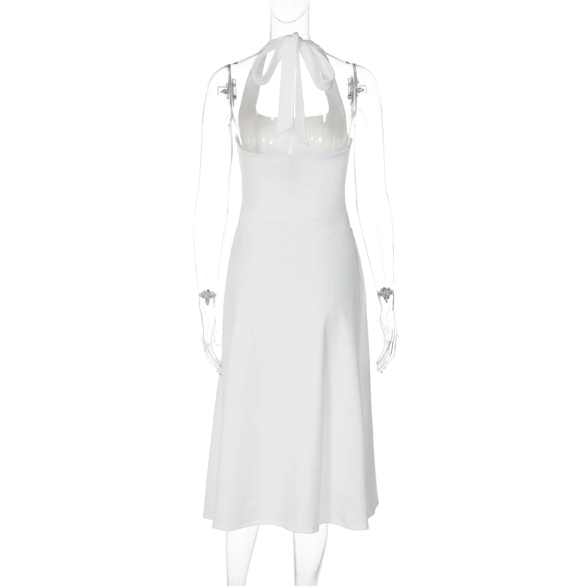 Hugcitar Modisches Kleid mit quadratischem Ausschnitt, einfarbig, rückenfrei, gerüscht, Bandage-Stil, sexy Midi-Abschlussballkleid, Sommerkleidung für Damen, Abendparty, Urlaub – Detail 4
