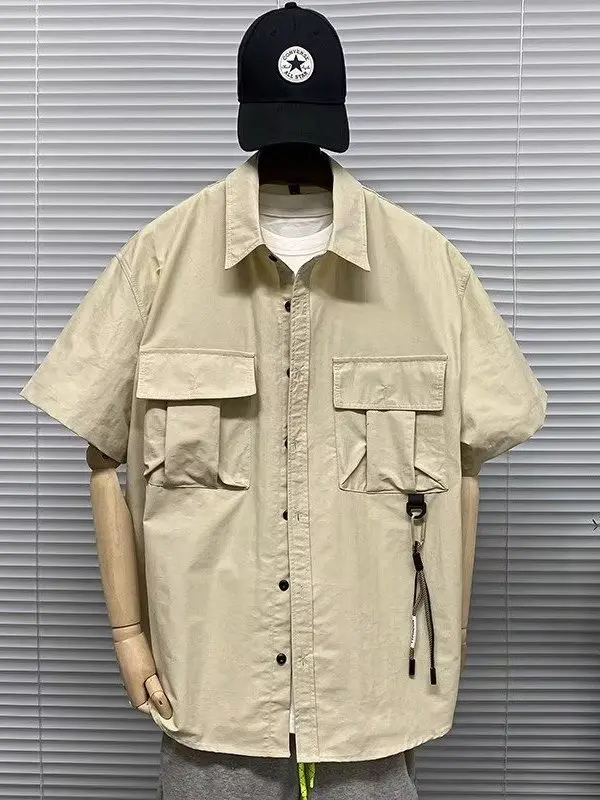 

Ретро-японская мужская рубашка с коротким рукавом, летняя, для активного отдыха, повседневная, быстросохнущая, рабочая одежда, универсальная, свободного кроя, для подростков