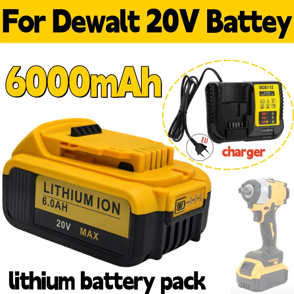 6.0Ah 20V Replacement for Dewalt 20V MAX Power Tools DCB180 DCB185 DCB184 DCB200 DCB203 DCB181 Rechargeable Lithium-ion Battery