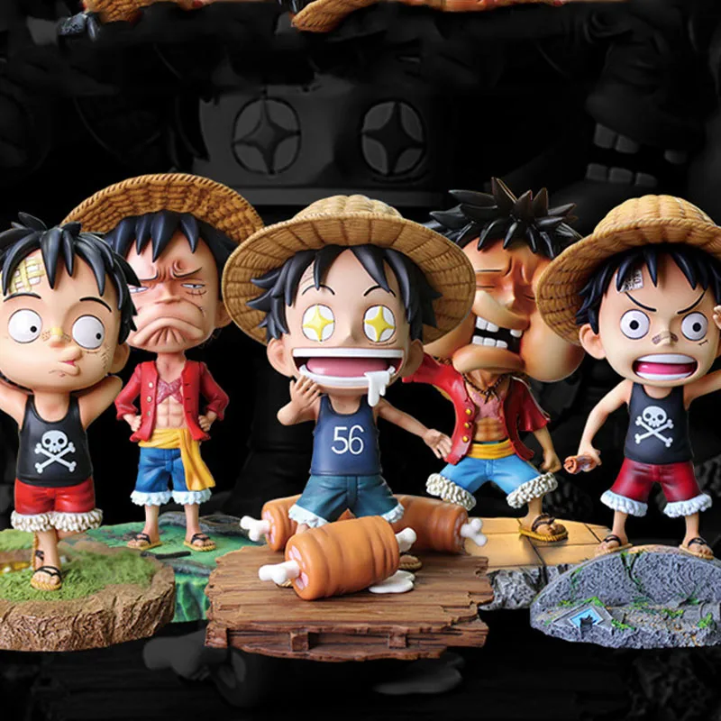 Anime One Piece Figure 15cm Monkey D Luffy Badly Beaten Face Funny Childhood Figurine Creative PVC Model Desktop Toy Kid Gift