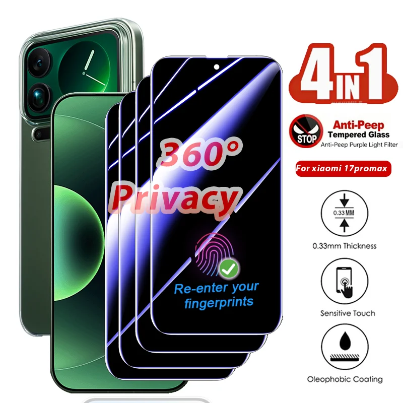 

4in1 for Xiaomi 17Ultra/ 17ProMax/ 17Pro/ 17 360° Purple Light Anti Spy Screen Protector - Micro Louver Privacy Tech, Anti Shock