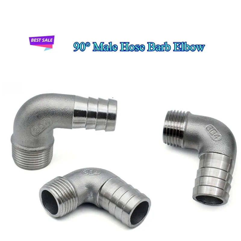 304 Stainless Steel 90° Male Hose Barb Elbow 1/8