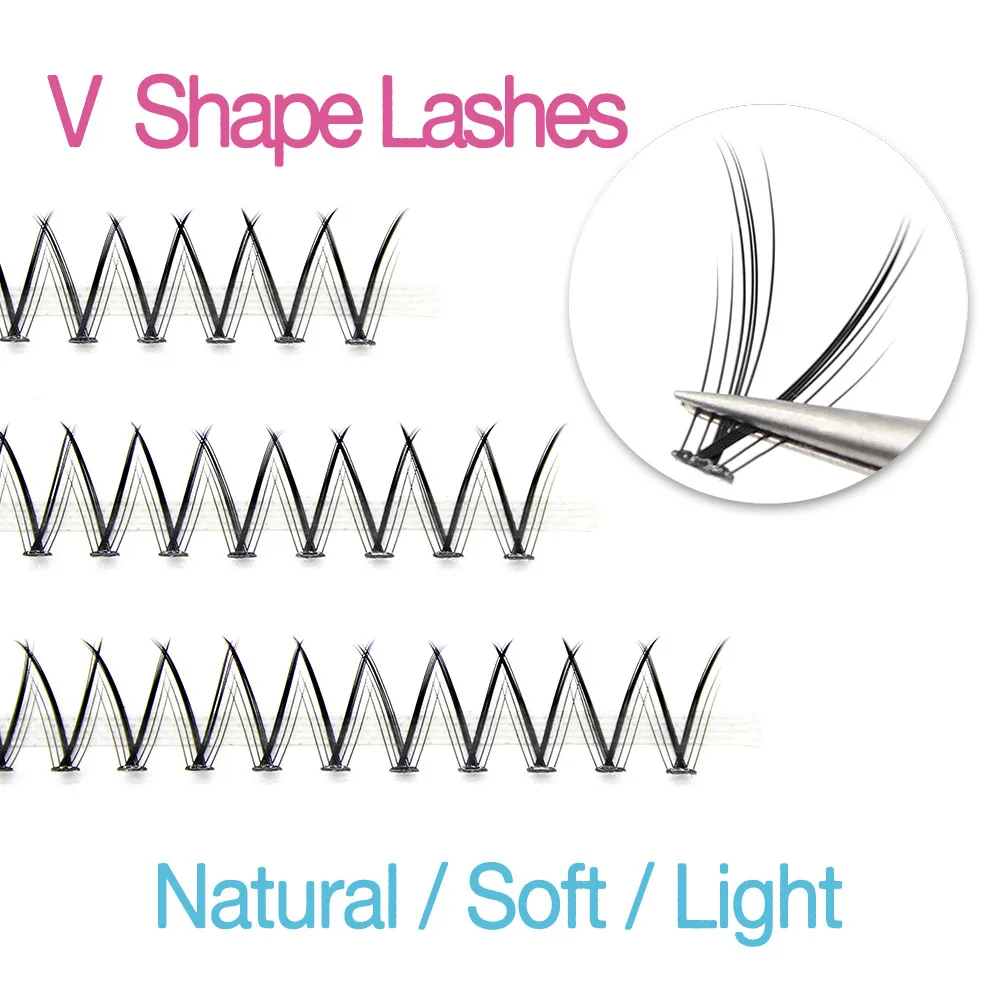 MUYD V Shape Mink Individual Fishtail Eyelash Extension Natural Dovetail 3D Cluster Eyelashes Professional Makeup Flared Lashes