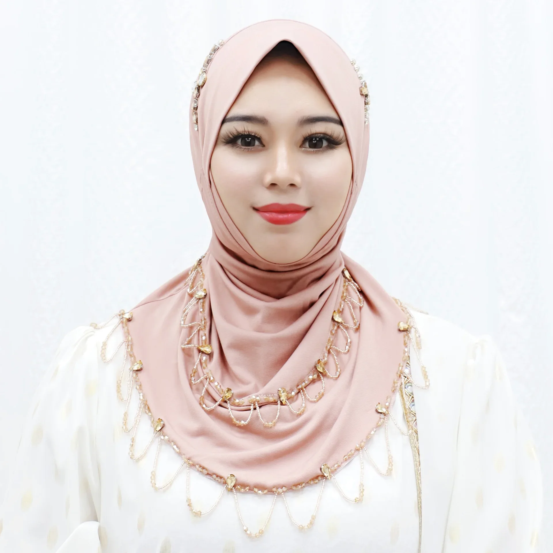 

Solid Color Tassel Diamond Middle East Malay Women Headscarf Muslim Hijab Turban Islamic Head Wrap Pull On Amira Niqab Nikab Hat