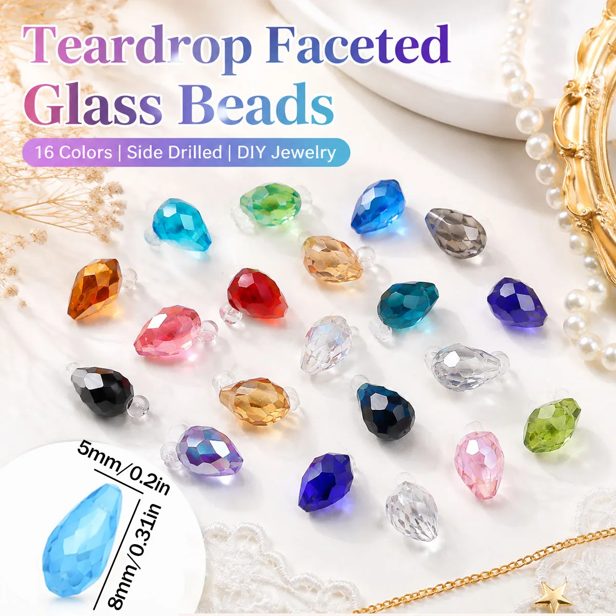 5x8mm Glass Side-Hole Teardrop Multicolor Handmade DIY Jewelry Beads Loose Bead Bracelets Necklaces Accessories