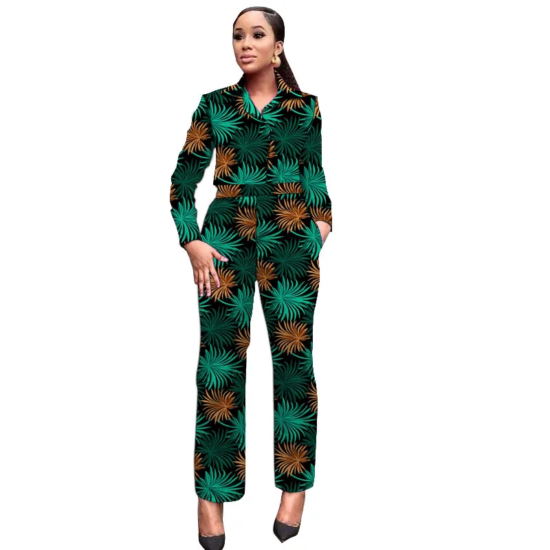Traje con estampado de cera africana para mujer, camisas con cuello vuelto, pantalones casuales con parche, ropa Dashiki para mujer, moda Ankara