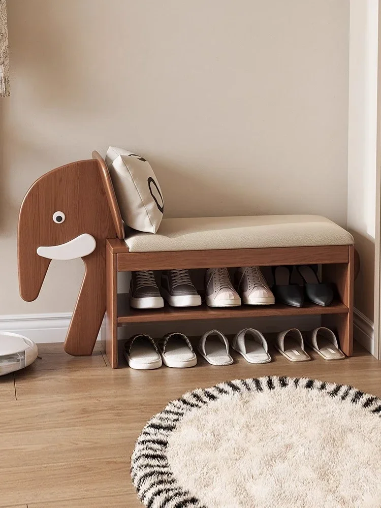 

Elephant shoe changing stool All solid wood shoe stool at the door of the house