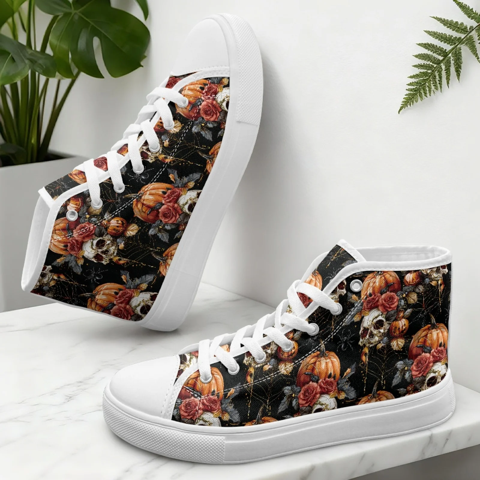 XIXIRIMIDO Halloween Canvas-Sneaker Damen-Sneaker und Freizeitschuhe Marken-Original-Schulschuhe Herren High-Top Passform Herbst