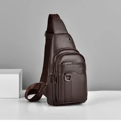 Bolso cruzado de cuero negro y marrón para hombre, bolsa de pecho de marca de lujo, bandolera informal de viaje, novedad de 2024