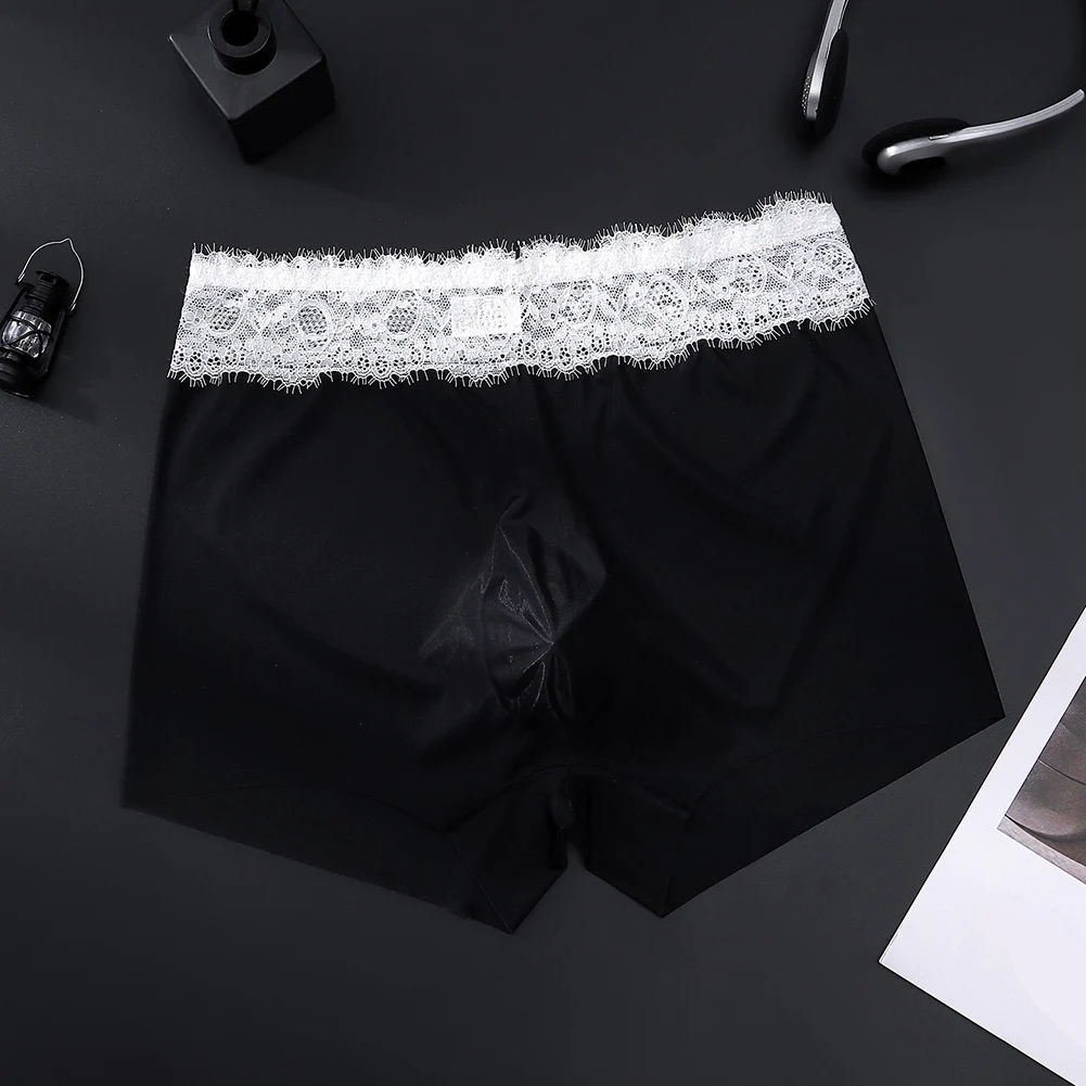 

Men Seamless Lace Trunks Ice Silk Underwear Panties 3D Bulge Pouch Boxer Shorts Man Breathable Stretch Underpants