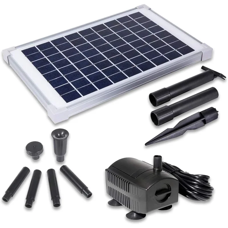 Water Pump Kit, Sun-Powered Submersible Water Fountain Outdoor Feature, 160+ GPH with 12-Watt Solar Panel (12V)