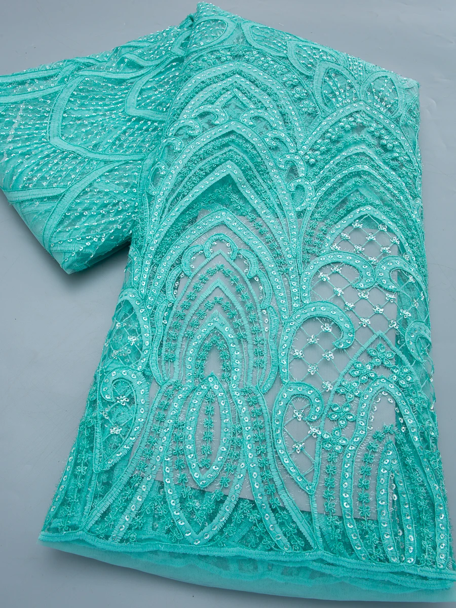 

Nigerian Beaded Lace Fabric Sequins French Mesh Fabric Embroidered Lace Newest 2026 Luxury For Women Wedding Dress,5yards 4810