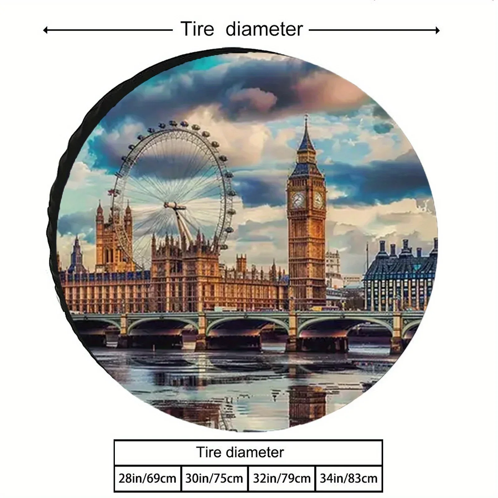 Housse de pneu London Skyline avec design Big Ben & London Eye – Polyester durable pour Jeeps, SUV, camions, remorques élégantes