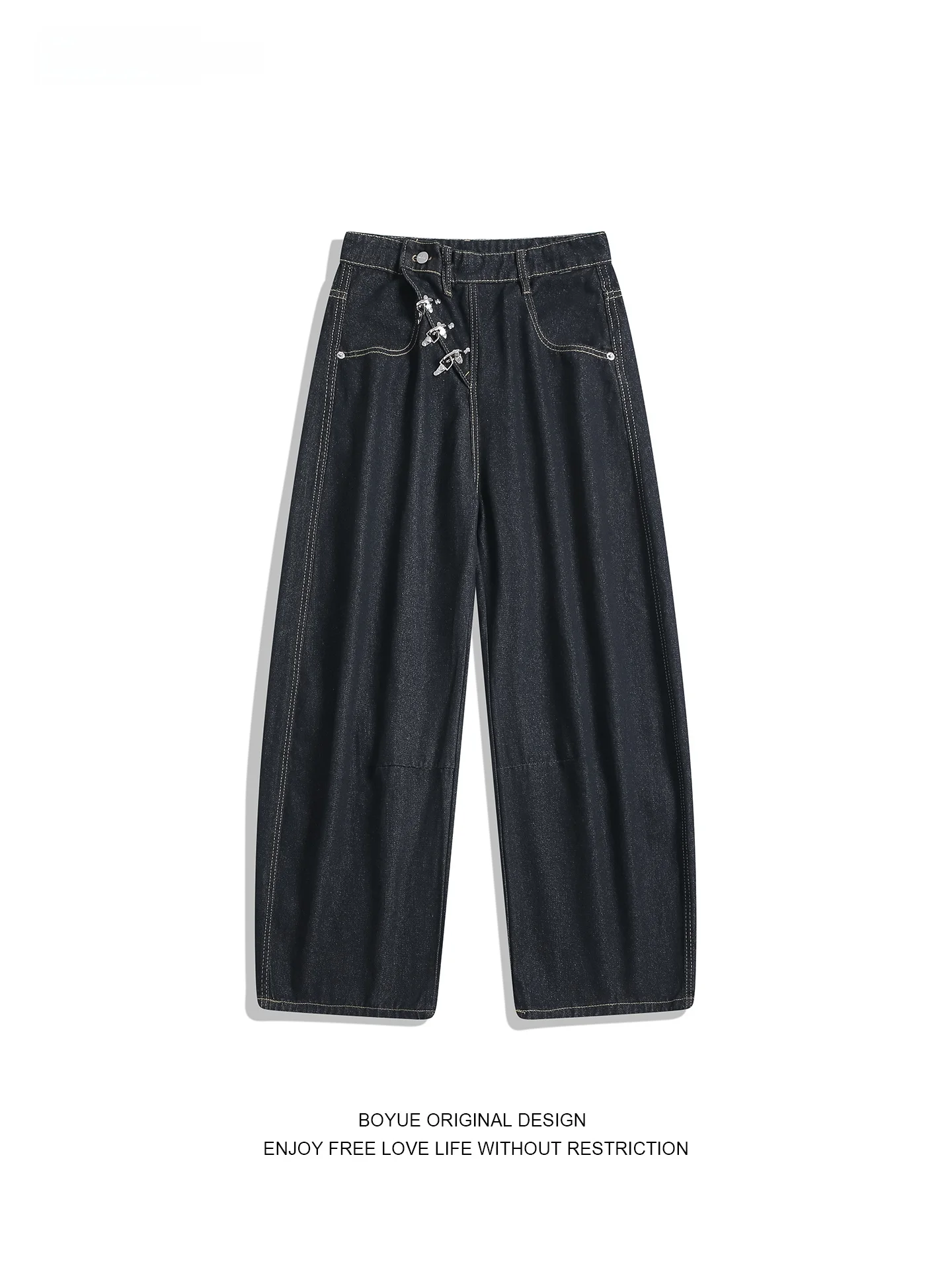 

Boyue American Sle Rustic Knife Jeans Men's Loose Leg Pants Casual Cotton Polyester Blend Pure Color All Season