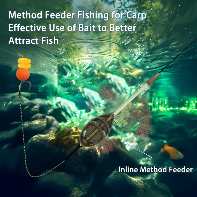 Method Feeder Set with Lead Core Line, 4 Sizes 30g-60g Durable Zinc Alloy Cage, Anti-tangle Carp Feeder for Long Cast Bottom Fis view 2