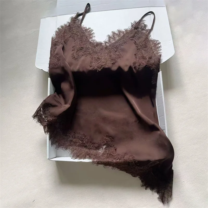women's tanks New lace patchwork sleeveless top for autumn 2026 suspender slim fit women's vest Asymmetric women's corset y2k