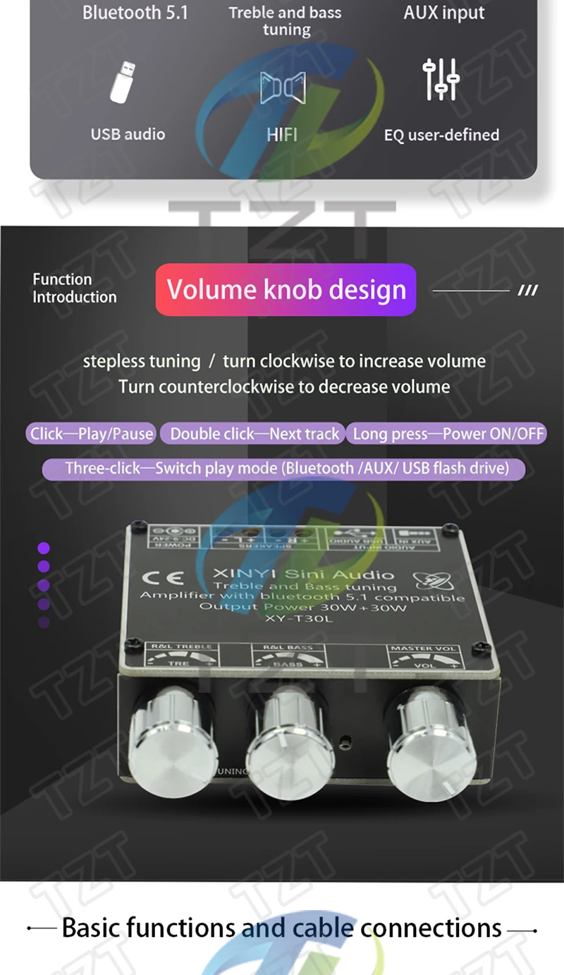 HIFI DIY Audio T30L Bluetooth Digitaler Verstärker-Board-Modul 2.0 Stereo Dual-Kanal 30W * 2 mit Höhen- und Tiefbass-Einstellungen – Detail 2