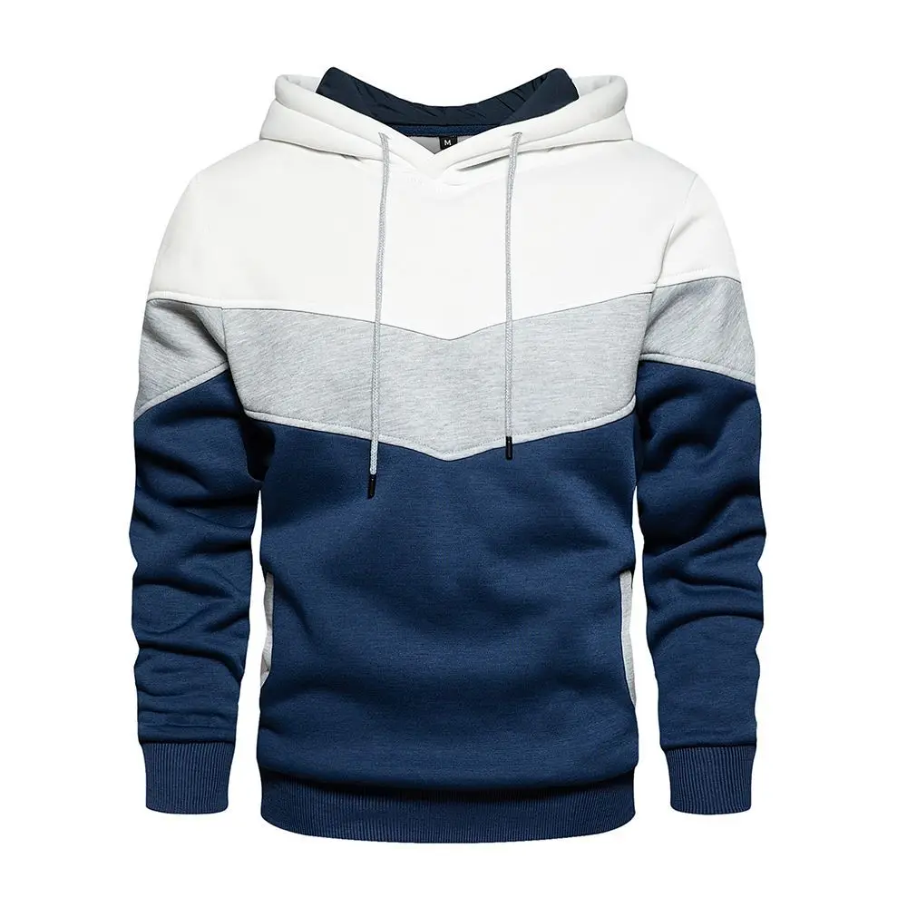 

2021 New Autumn and winter blue street sports Pullover loose side seam pocket color matching youth Hoodie