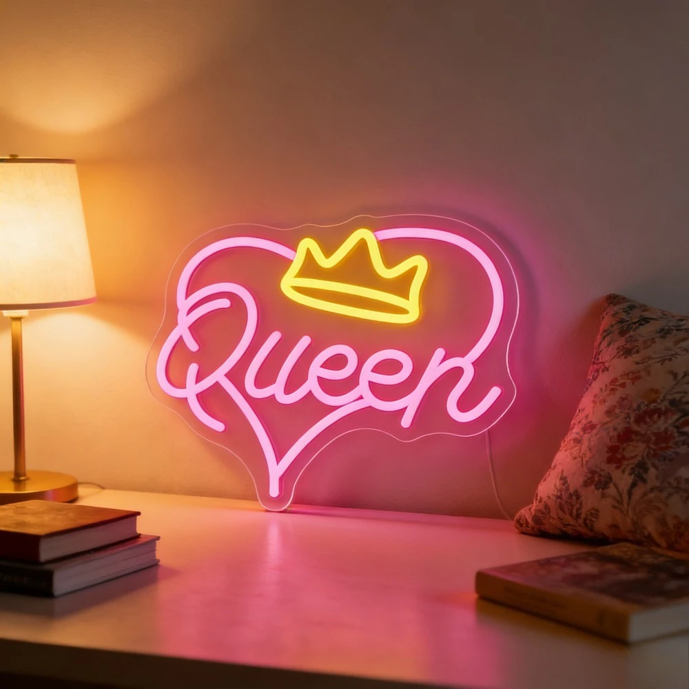 Desk Setup Dorm - Queen Neon Sign LED USB Reusable