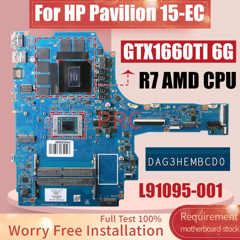 

DAG3HEMBCD0 For HP Pavilion 15-EC Laptop Motherboard L91095-001 AMD CPU R7 GTX1660TI 6G Notebook Mainboard 100％ Tested