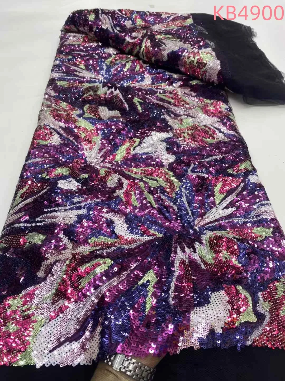 

Purple Lilac Fabric With Sequins African Fabric Lace High Quality 2025 Gold Yellow Sequins Lace Fabric For Wedding Dress KB4900